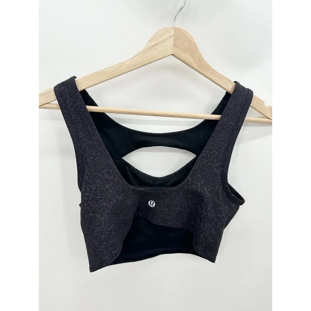 Lululemon‎ Everlux Front Cut-Out Train Bra Black Printed Activewear Women Size 6